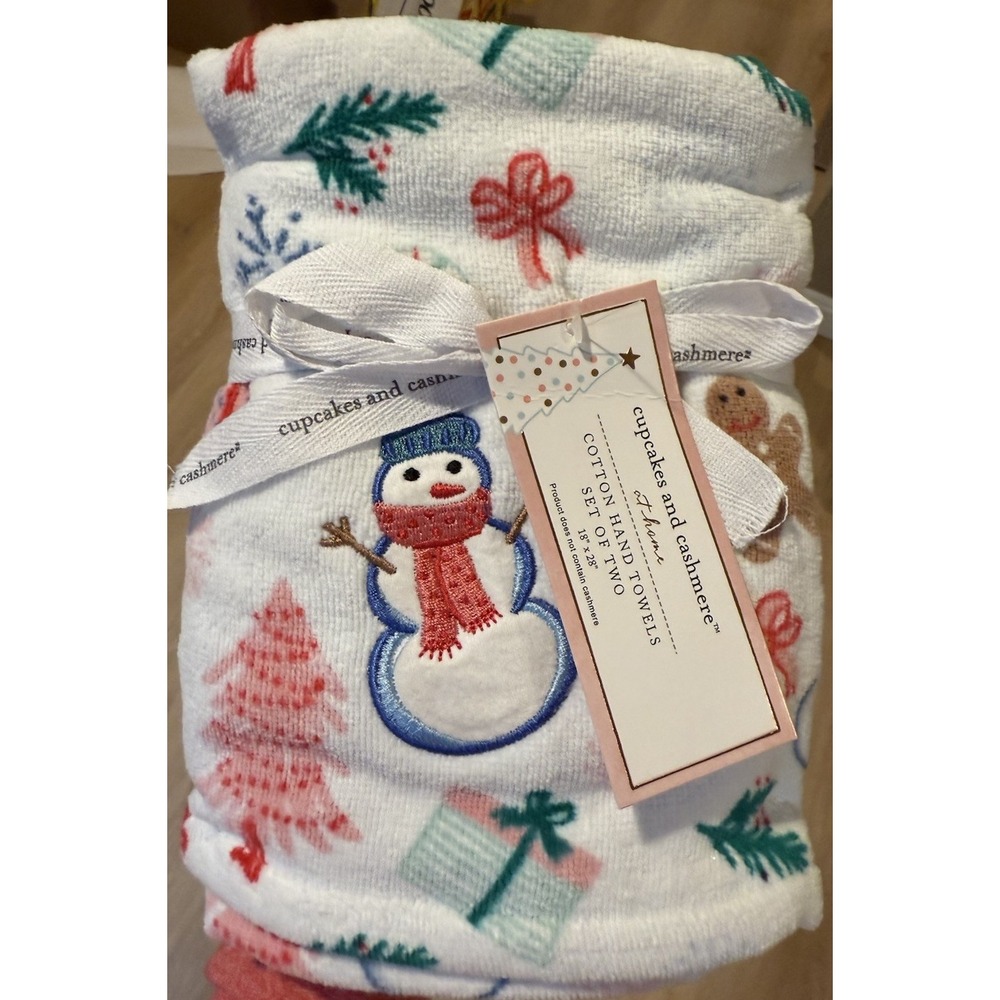 Cupcakes & Cashmere Snowman Embroidered Hand Towels Set of 2 |‎ Holiday Decor